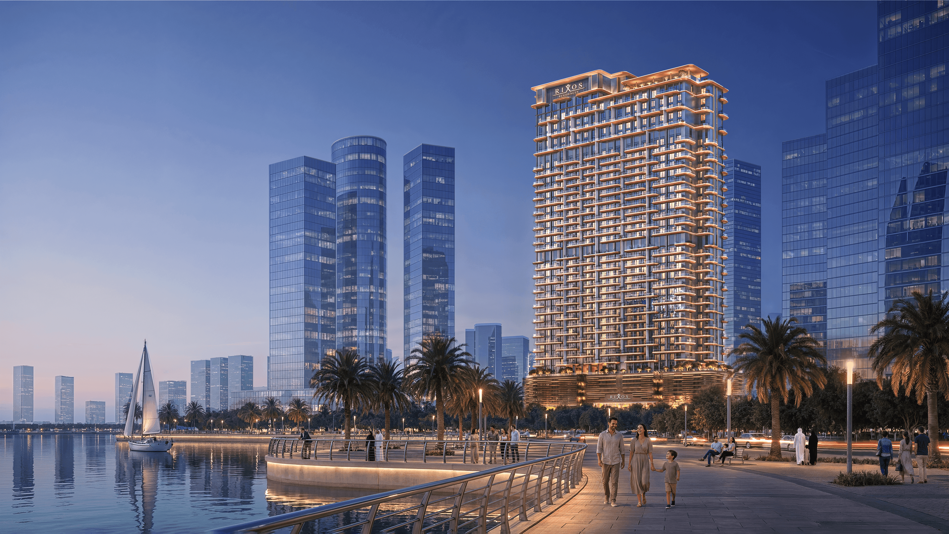The tower has been carefully oriented to maximise views of the canal and Abu Dhabi skyline while allowing natural light to shape interior spaces. 