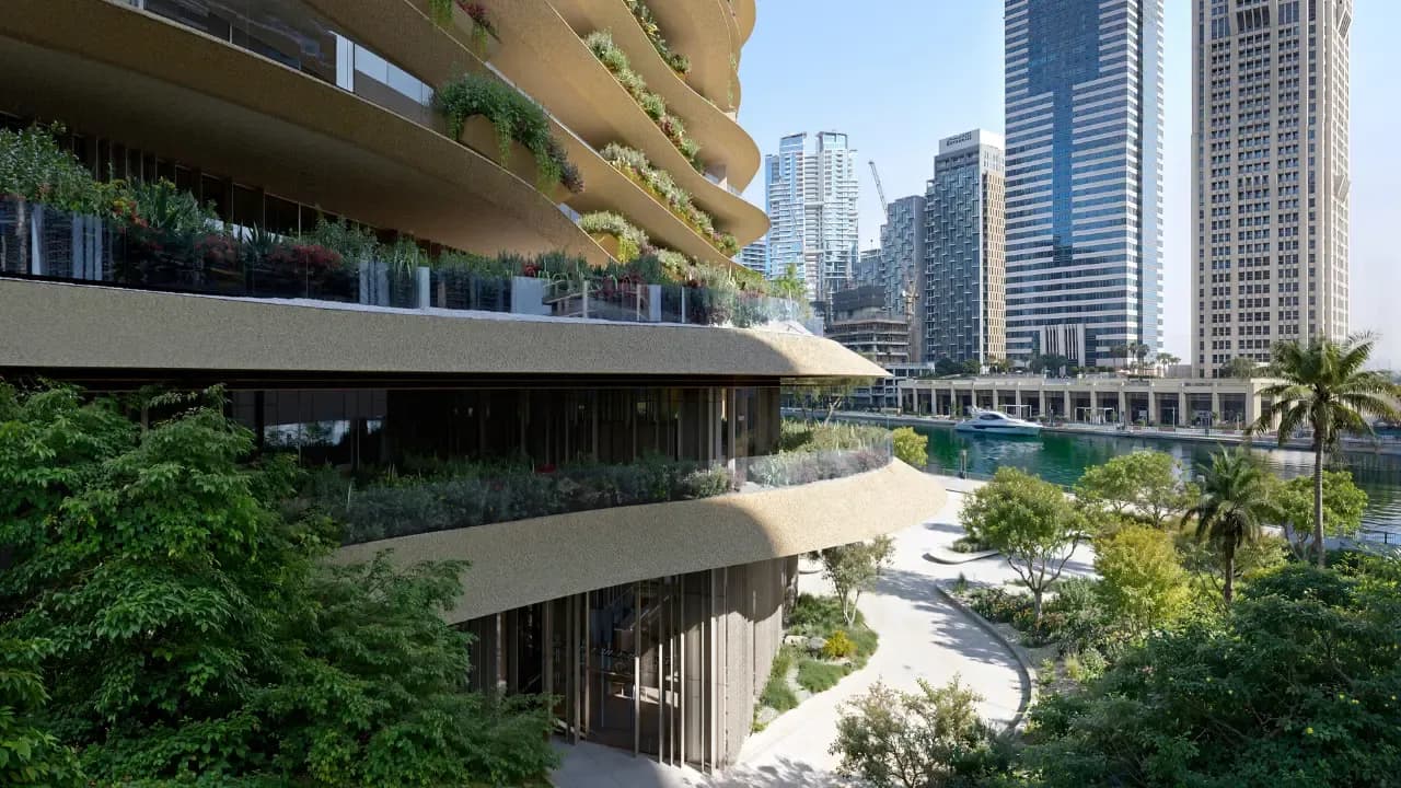 Designed by world-renowned architect Kengo Kuma, marking his first residential project in the UAE, Wedyan soars 46 storeys above the Dubai Canal.