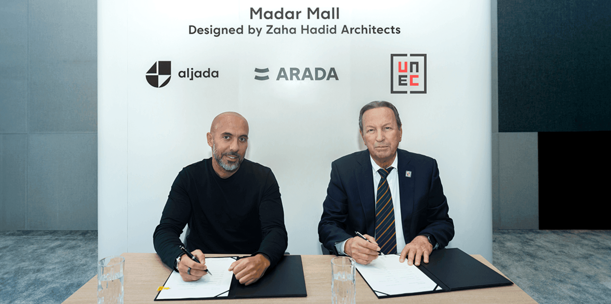Ahmed Alkhoshaibi, Group CEO of Arada and Eng. Abdulhalim Muwahid, Chairman of UNEC