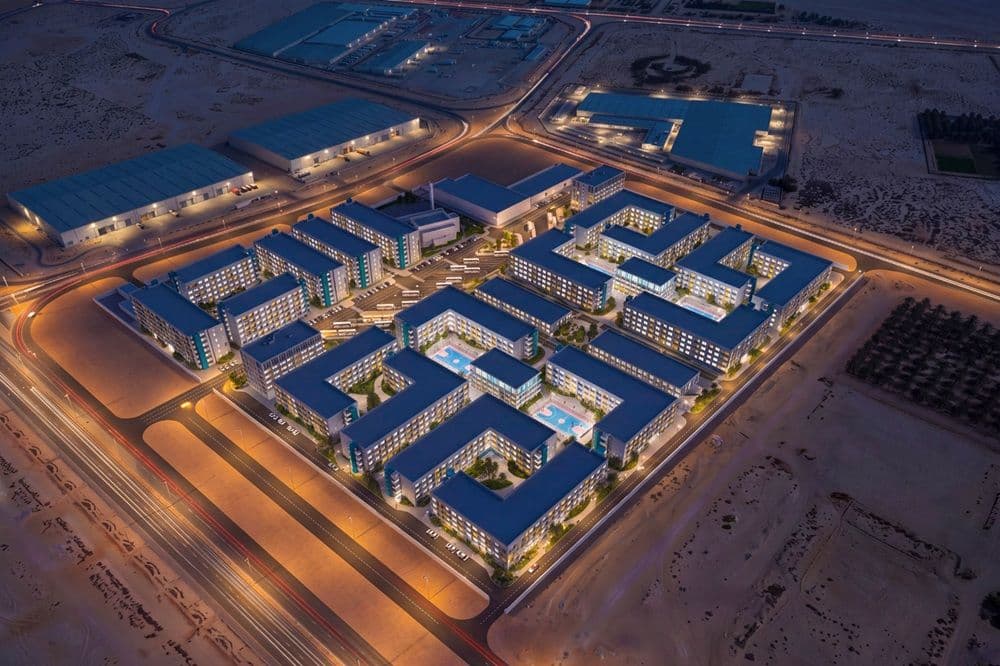 Architectural rendering of Aryam Community – KEZAD Al Mamourah, the planned workforce development designed to accommodate up to 27,000 residents.