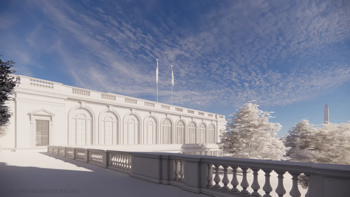 An outside view showing the planned location of the new ballroom on the White House grounds. (The White House)