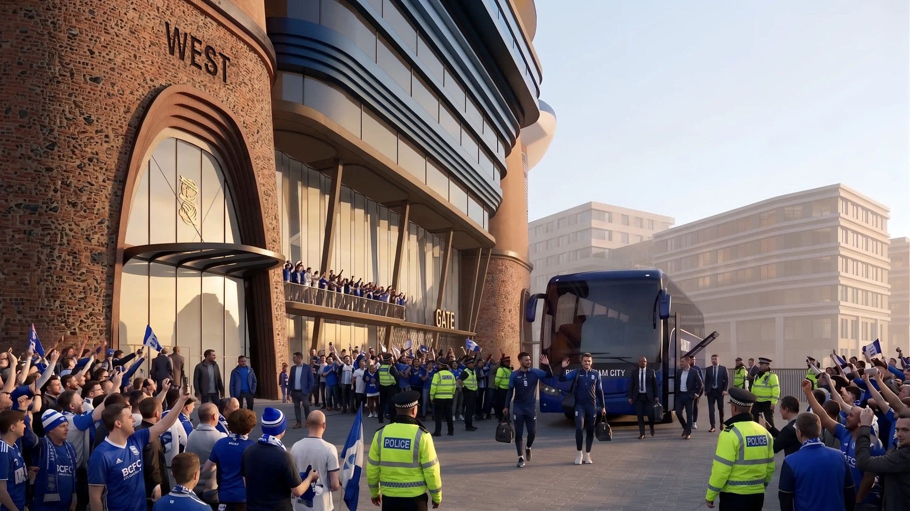 The players drop off area, with the home bus having the option of coming 'Blues Way' to create a vibrant atmosphere