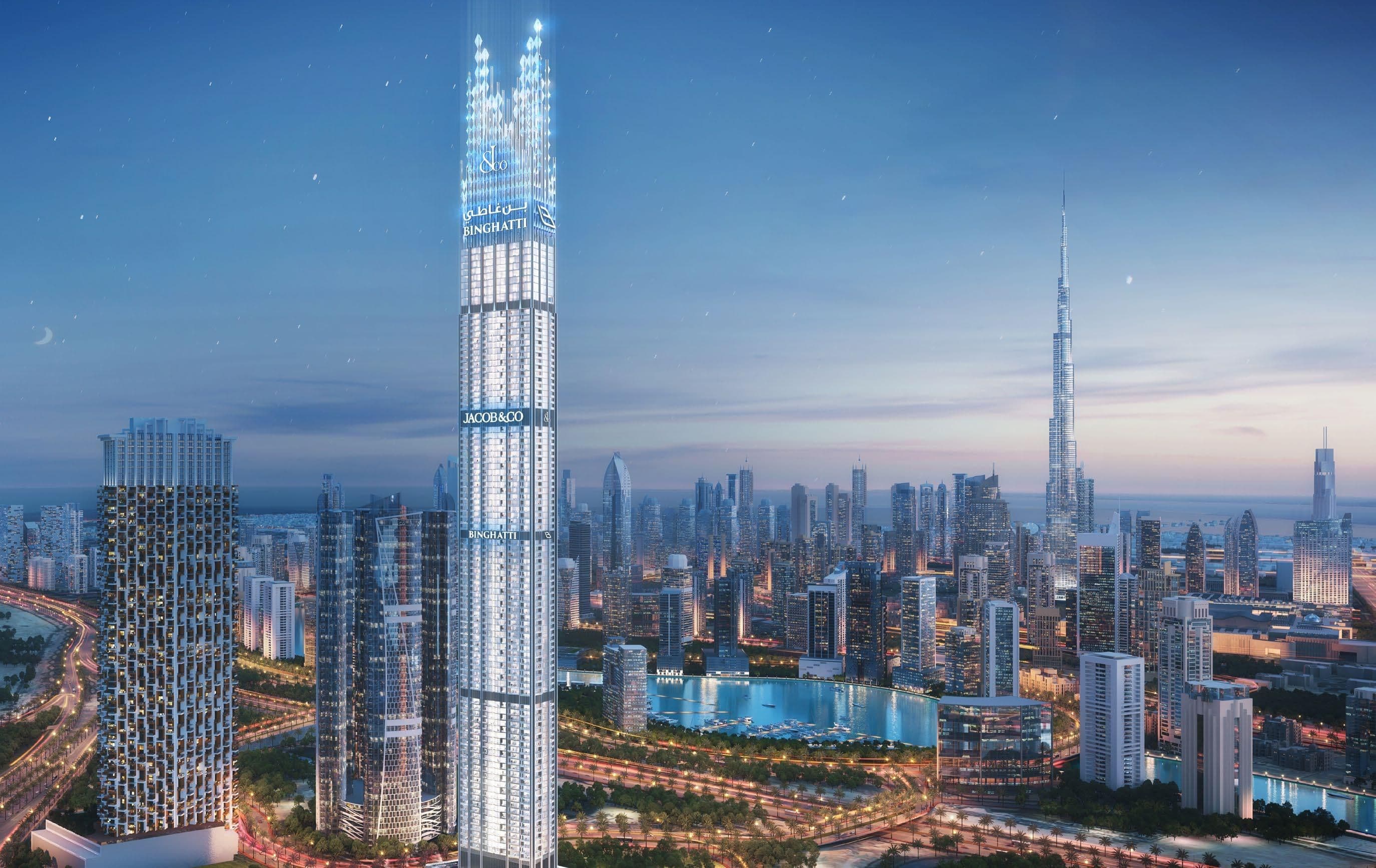 Architectural rendering of Burj Binghatti Jacob & Co Residences, the branded residential tower planned in Business Bay.