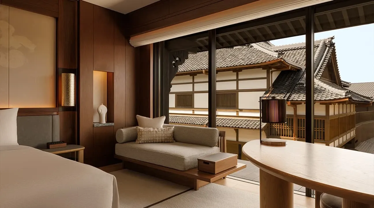 Capella Kyoto Hotel by Kengo Kuma & Associates draws on Kyoto’s machiya heritage through layered timber, filtered light and intimate spatial transitions.
