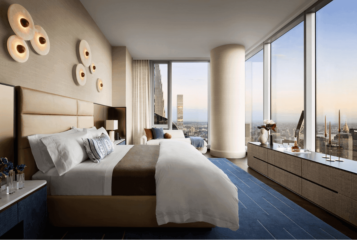 Every room is positioned to capture sweeping views across Central Park, the Hudson River and Manhattan.