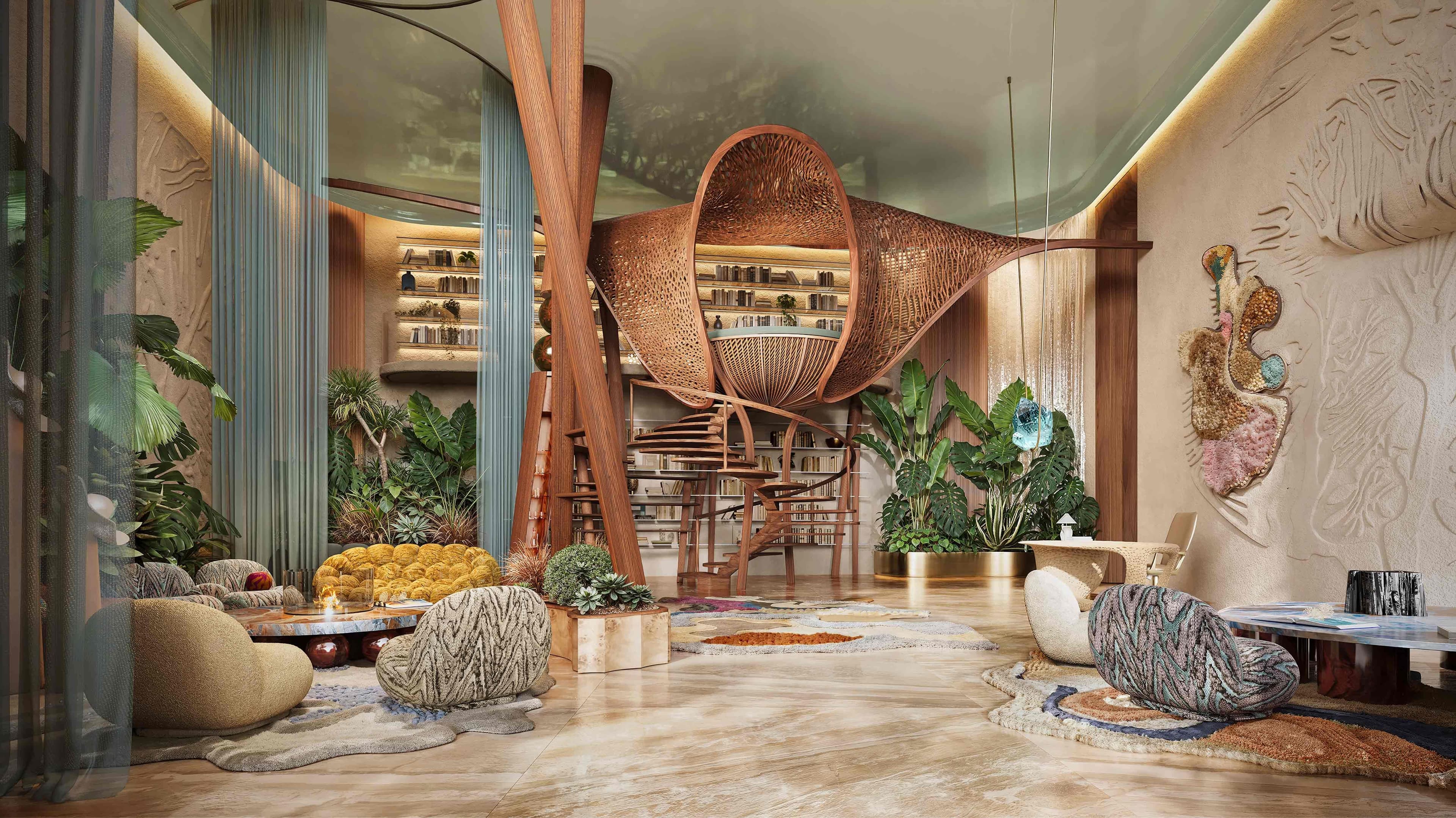 Entrance lobby at EYWA, reflecting the development’s focus on nature-led design and wellbeing.