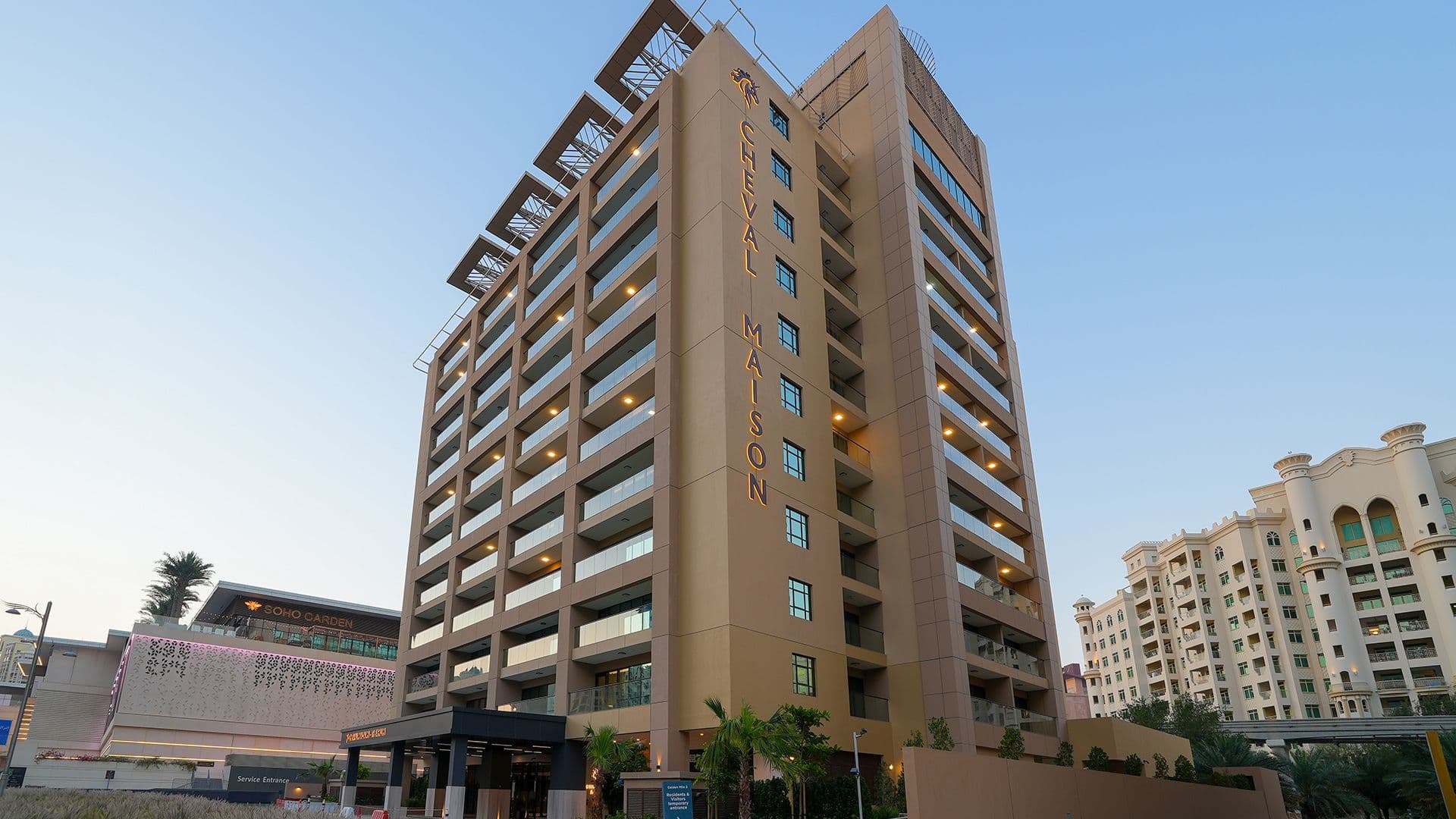 Exterior of Cheval Maison The Palm, one of Cheval Collection's luxury serviced apartment properties in Dubai.