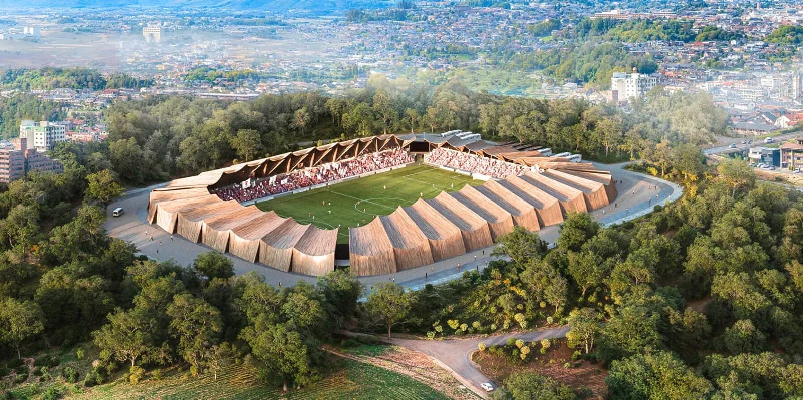 Japan’s First Timber Stadium Built to Be Taken Apart and Reused