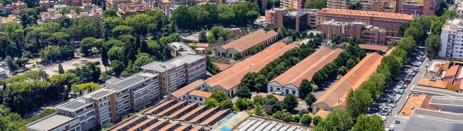 Aerial view of the historic Guido Reni Barracks site in Rome, set for a €400 million redevelopment led by COIMA and Eagle Hills.