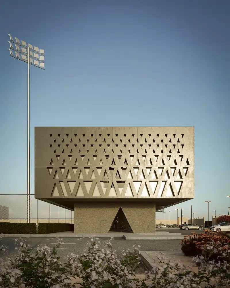 OODA’s design reinterprets Najdi architectural principles through a contemporary filtering façade. Image: © OODA