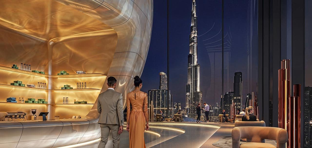 Designed by MVRDV, Inaura Downtown features a distinctive central orb, creating a social and dining destination with panoramic views of Burj Khalifa, Business Bay, and Dubai Mall.