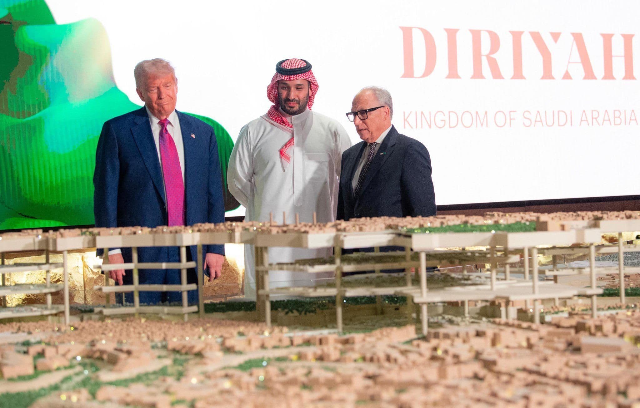Jerry Inzerillo with U.S. President Donald Trump and His Royal Highness Crown Prince Mohammed bin Salman during the official visit of President Trump to Saudi Arabia.