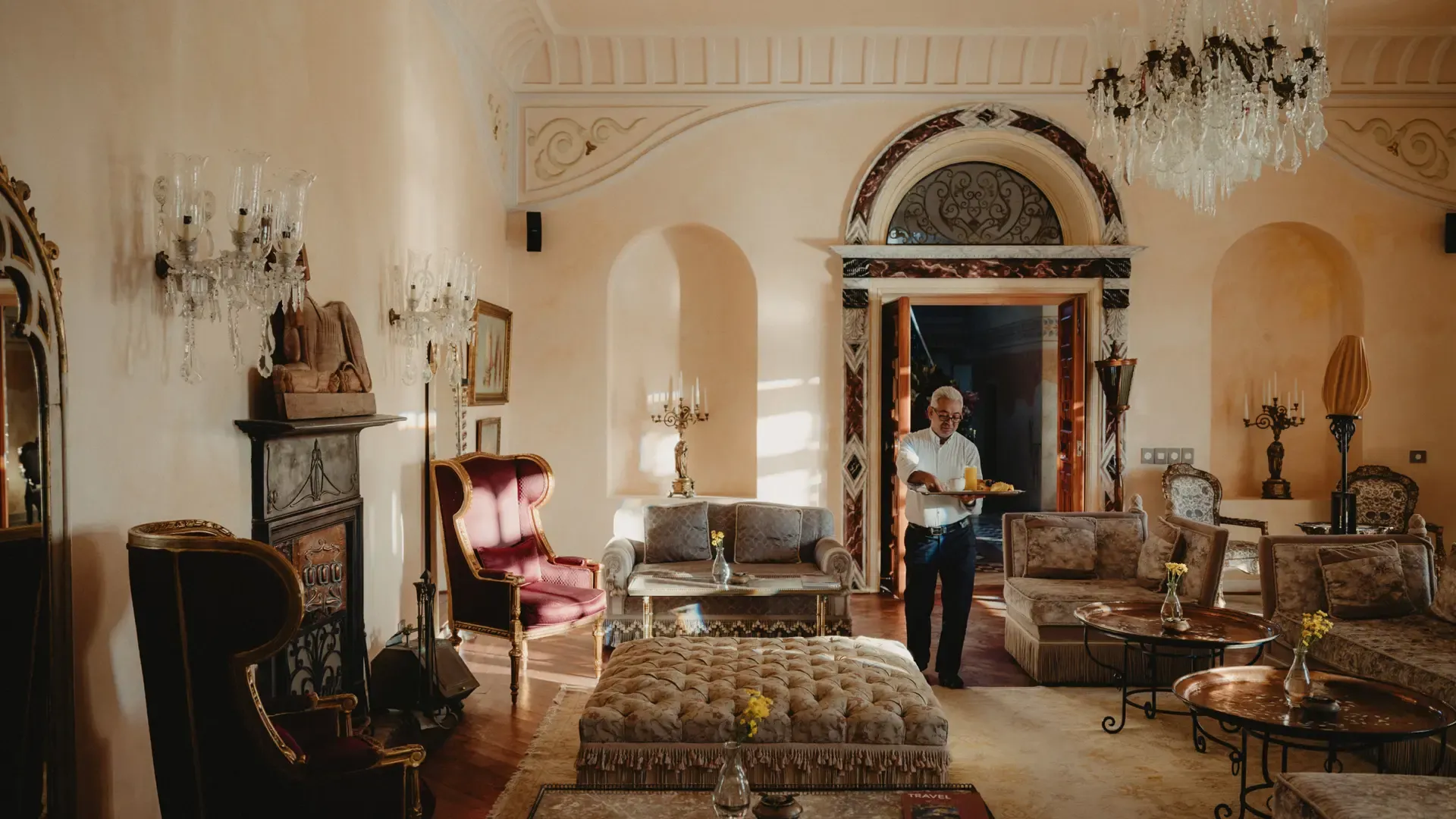 The hotel’s interiors blend antique furnishings, original artworks and handcrafted details curated from around the world.