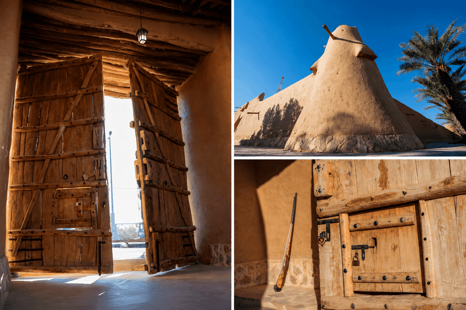 Historic wooden doors and mud architecture in Laynah, Saudi Arabia