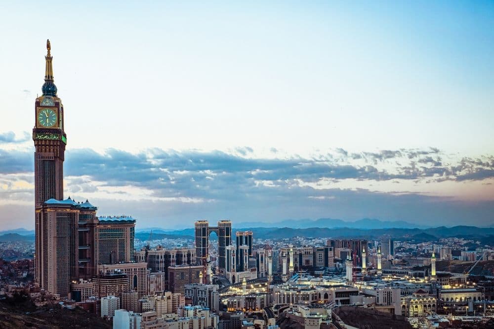 Panoramic View of Makkah Skyline With Iconic Clock Tower Captured from Jabal Khandamah