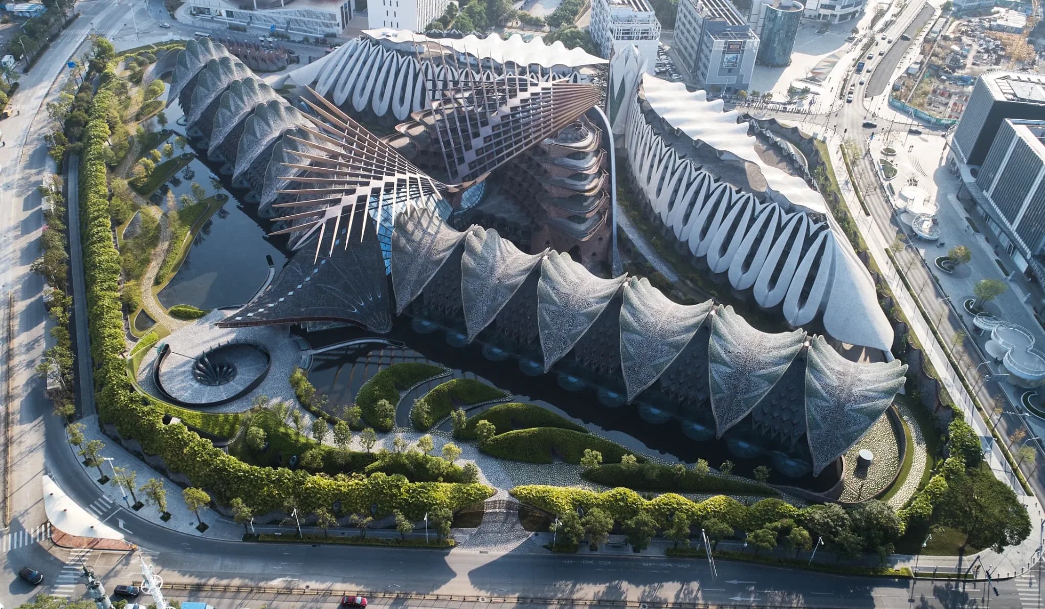 A 190,400-square-meter fashion campus in Shenzhen combines biomimetic forms, recycled materials and landscape-led design.
