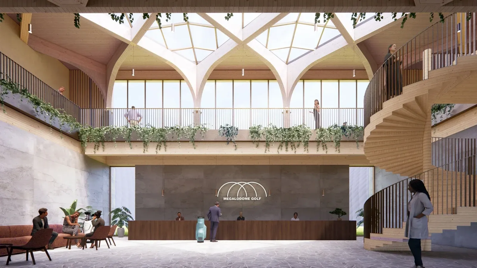 A fourth dome will house a 275-yard driving range and comprehensive practice facilities, expanding the project beyond traditional indoor golf concepts.