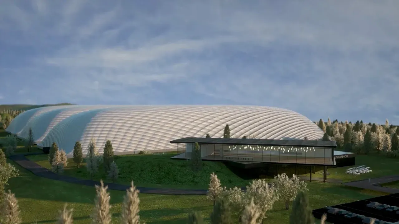 The domes are designed to rise approximately 110 feet, allowing full swing play and realistic ball flight within an indoor environment.