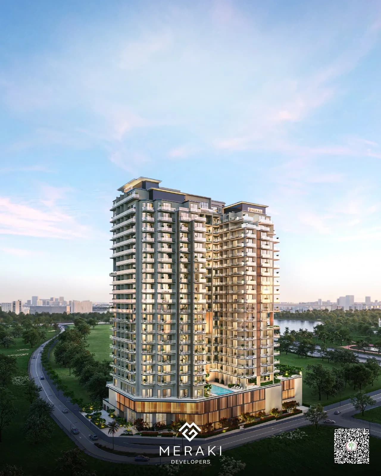 Nirvana Residence 1 by Meraki Group in Dubai Production City, designed as a wellness-led, biophilic residential community for long-term living.