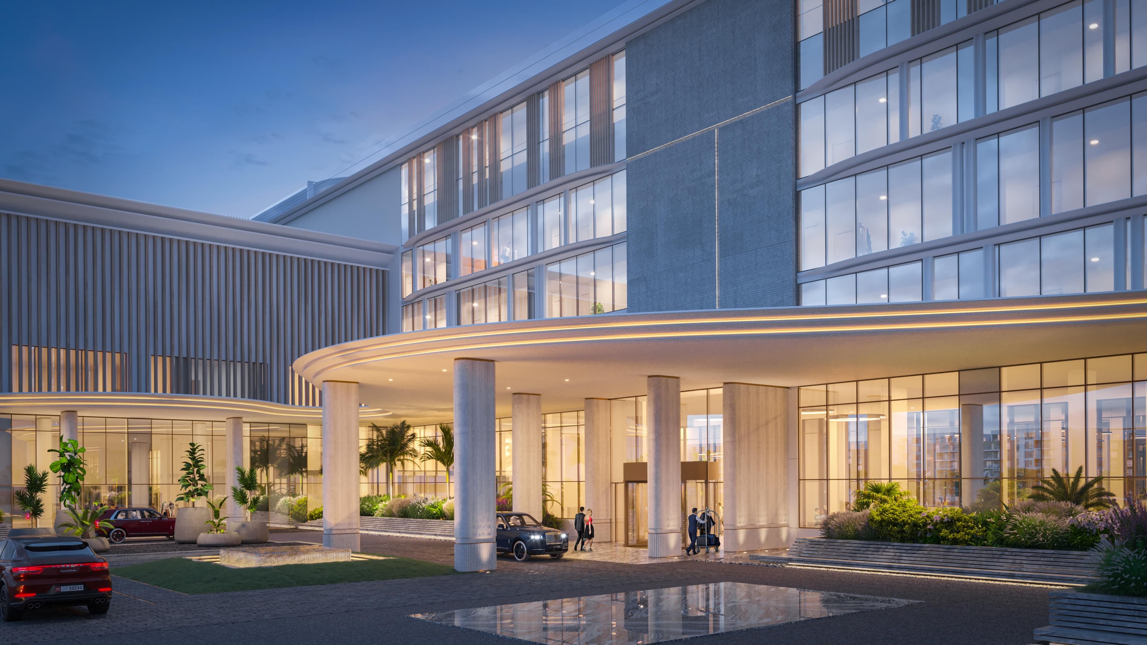 The entrance design for J1 Hotel forms part of MOMA International’s integrated architecture and hospitality concept for the Dubai beachfront development.