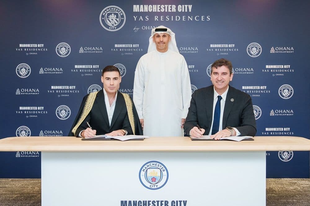 HE Khaldoon Al Mubarak, Chairman of Manchester City Football Club, Husein Salem, CEO of Ohana Development and Ferran Soriano, CEO of City Football Group.