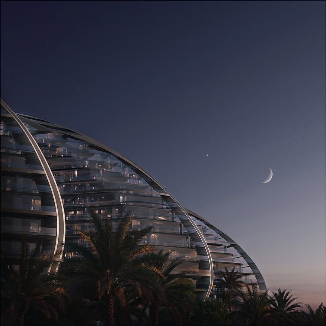 Oystra by Zaha Hadid at night.