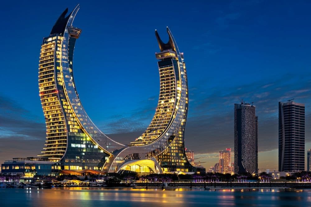 Katara buildings view from Lusail Marina Park.