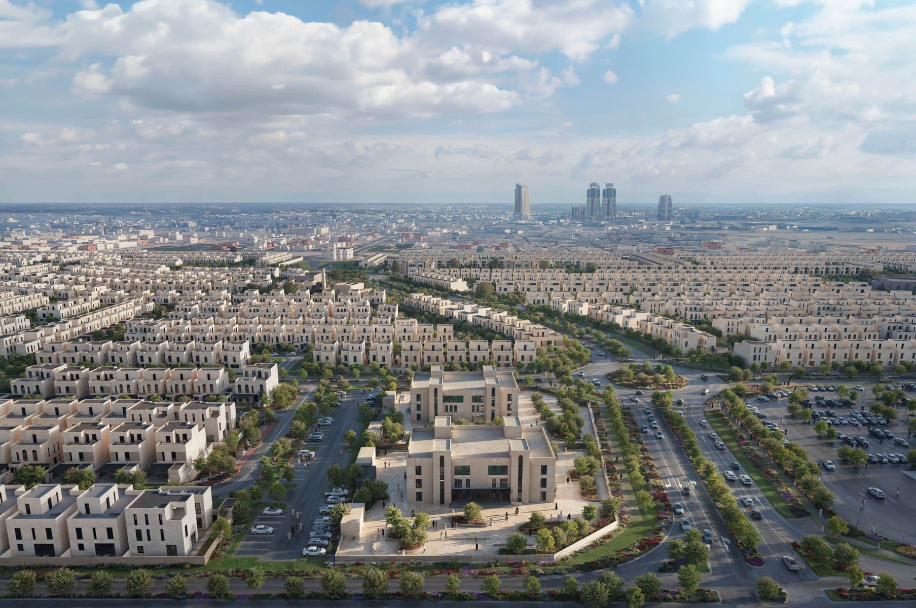 ALDANAH community in Dhahran features low-density residential design, walkable neighbourhoods and expansive green areas. Image: ROSHN Group