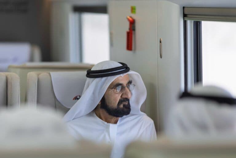 Sheikh Mohammed riding the Etihad Rail