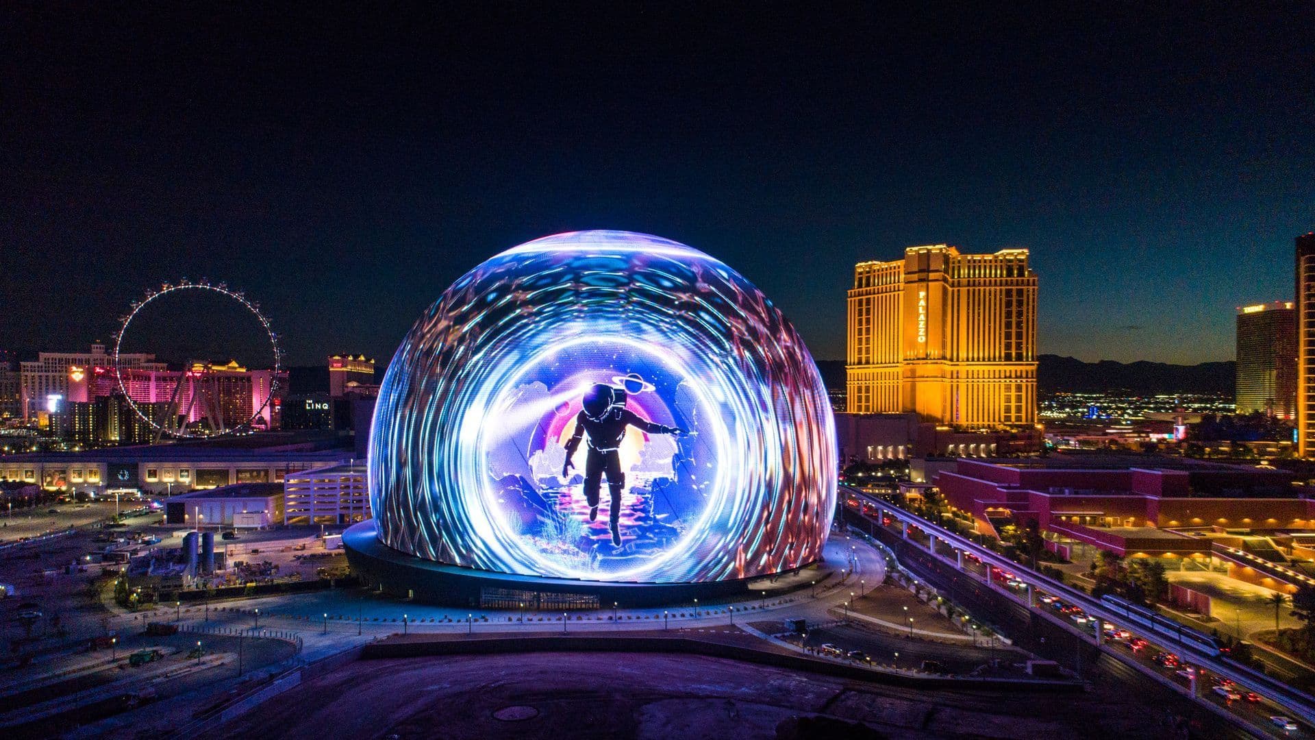 Drone Shot of the Sphere in Las Vegas