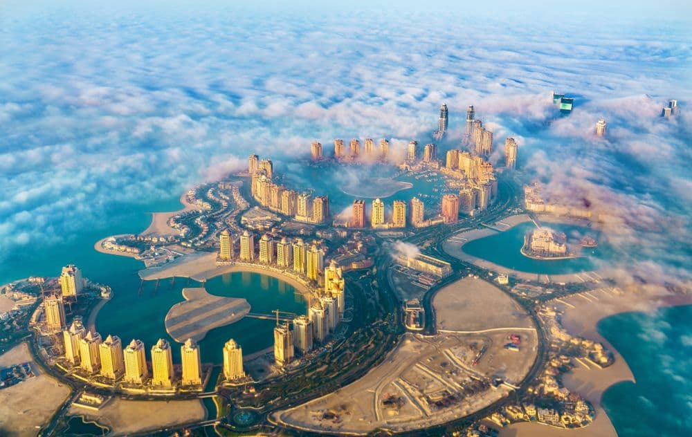Aerial view of the Pearl-Qatar island in Doha