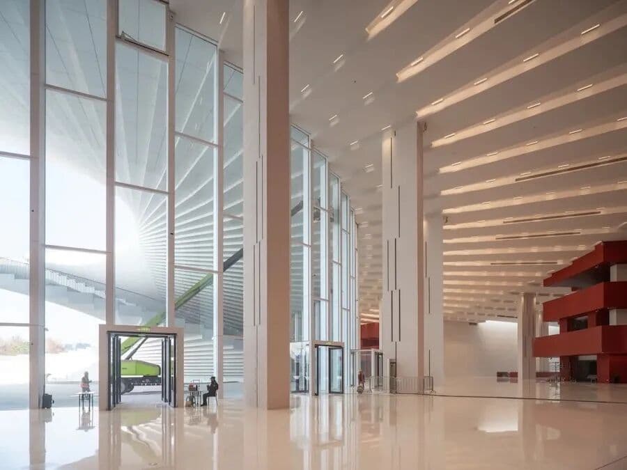 Floor-to-ceiling glazing fills the opera house’s main public spaces with natural light.