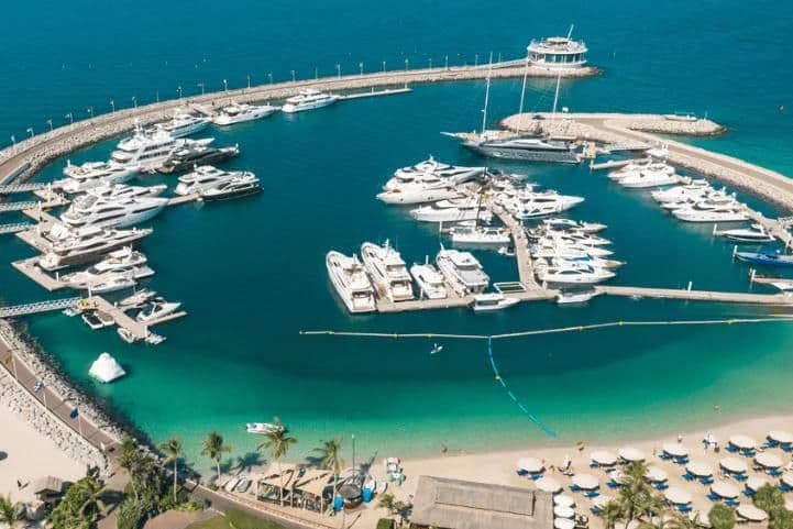 Yacht marina at The World Islands in Dubai, where SAMANA plans regular marine shuttle connections for its new residential development.