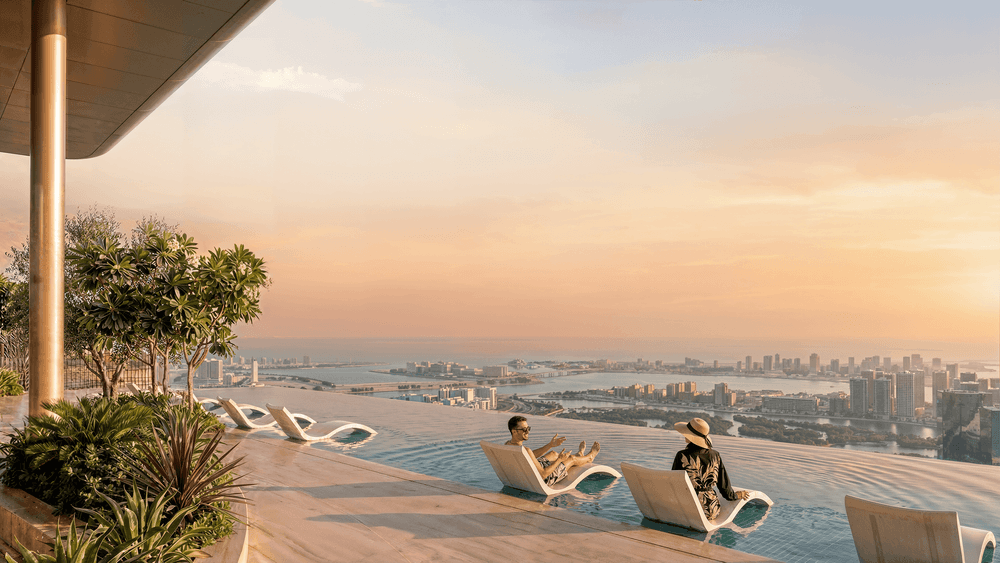 At podium level, residents will have access to a central outdoor deck centred around a swimming pool connected to indoor and outdoor wellness, leisure and social facilities