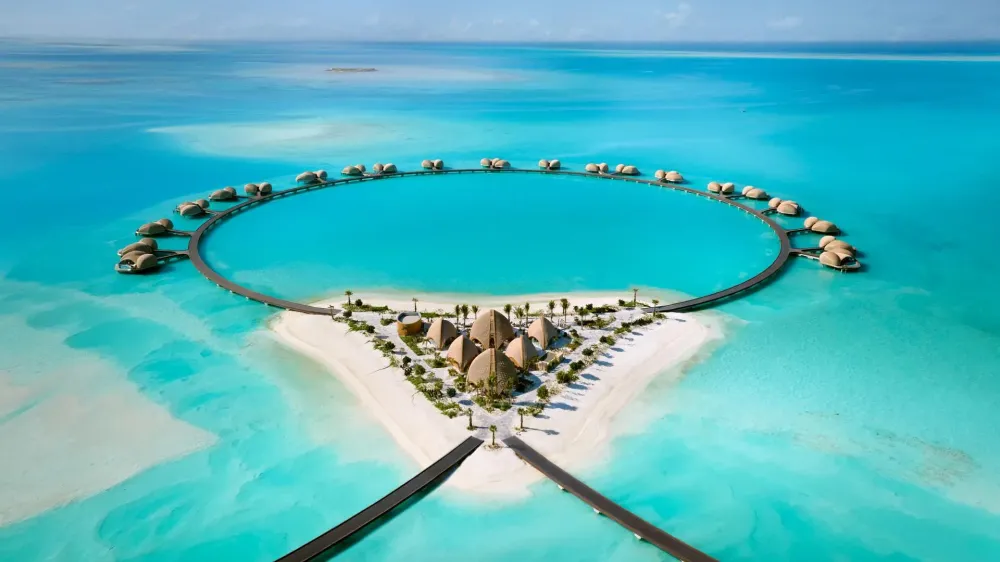 Nujuma’s overwater and beachfront residences form part of a low-impact masterplan focused on privacy, sustainability and immersive island living. Image courtesy: Red Sea Global