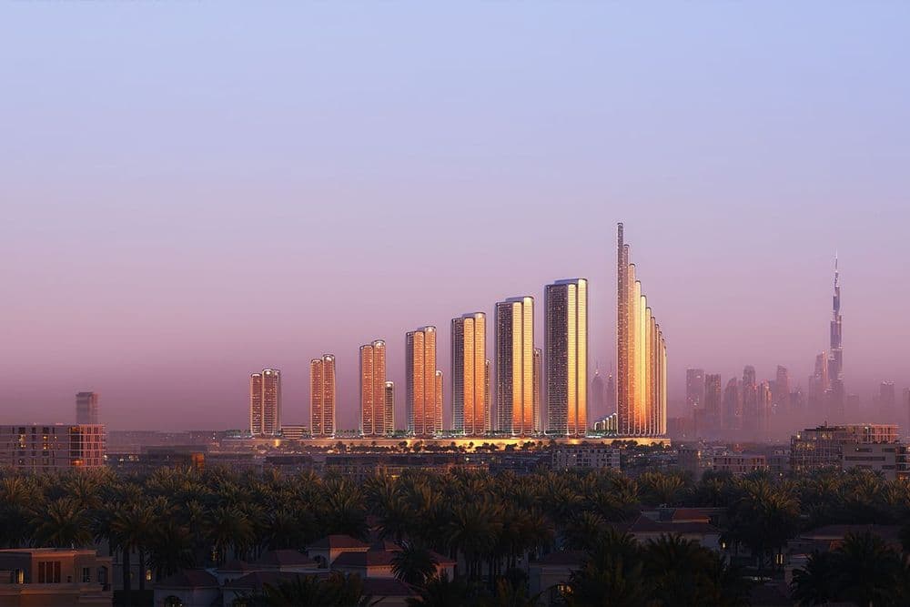 A conceptual masterplan view of Mercedes-Benz Places – Binghatti City, the world’s first Mercedes-Benz branded city, spanning 10 million square feet in Dubai’s Meydan area.