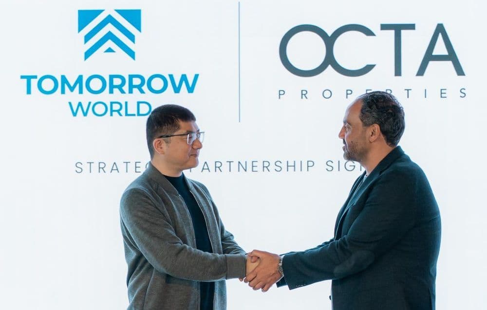 Tomorrow World Real Estate Development and OCTA Properties executives during the signing of their strategic partnership agreement in Dubai. Image: OCTA Properties.