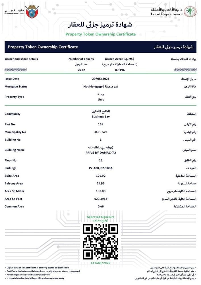 The region’s first-ever Property Token Ownership Certificate.