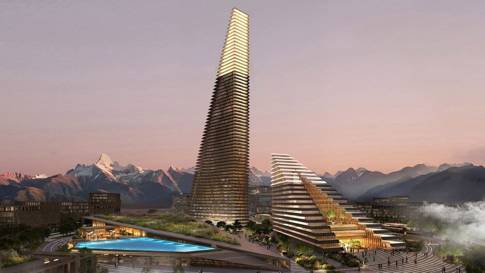 Mountain-inspired towers anchor Kazakhstan’s new Alatau city