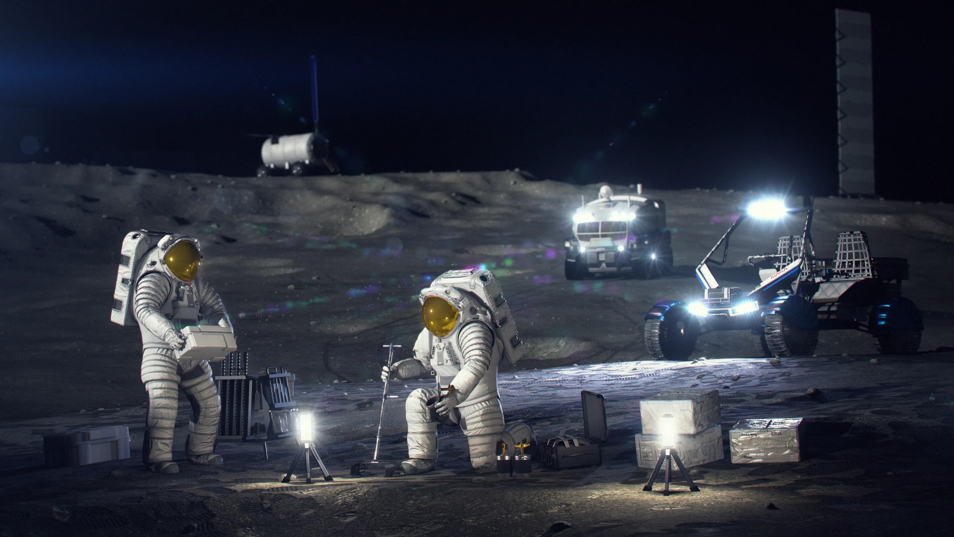 An artist’s concept of astronauts working on the lunar surface. Credit: NASA
