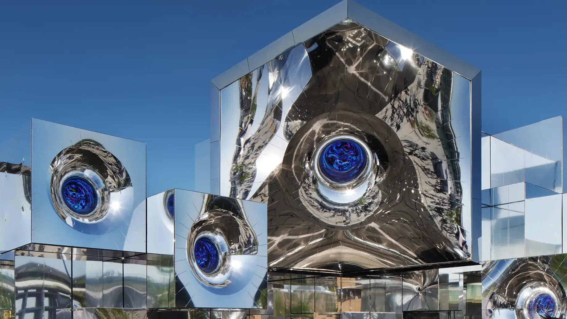 ‘null²’ Pavilion's distinctive ‘mirror membrane’ exterior was central to expressing the ‘null²’ concept. © Daici Ano