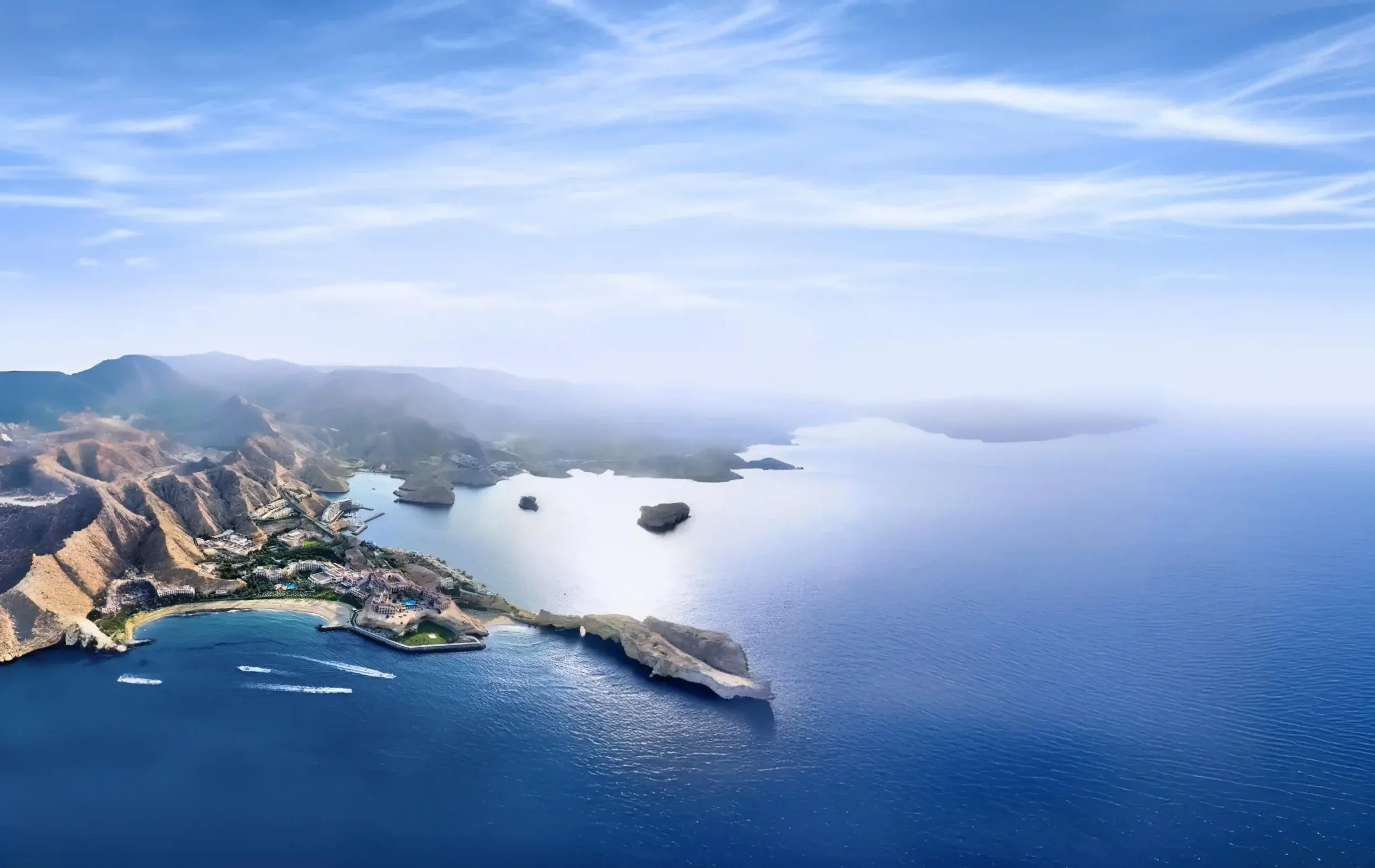 Oman’s coastline, where major housing and tourism developments are advancing under Urban October 2026.
