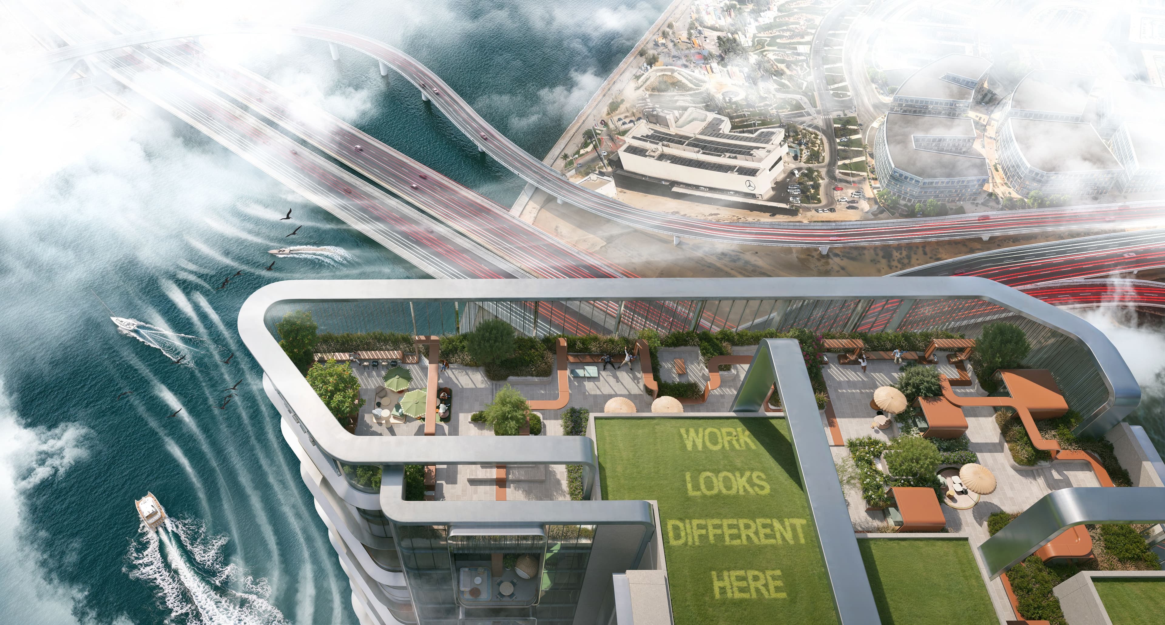 HQ by Rove rooftop at Marasi Bay Marina, Business Bay, Dubai.
