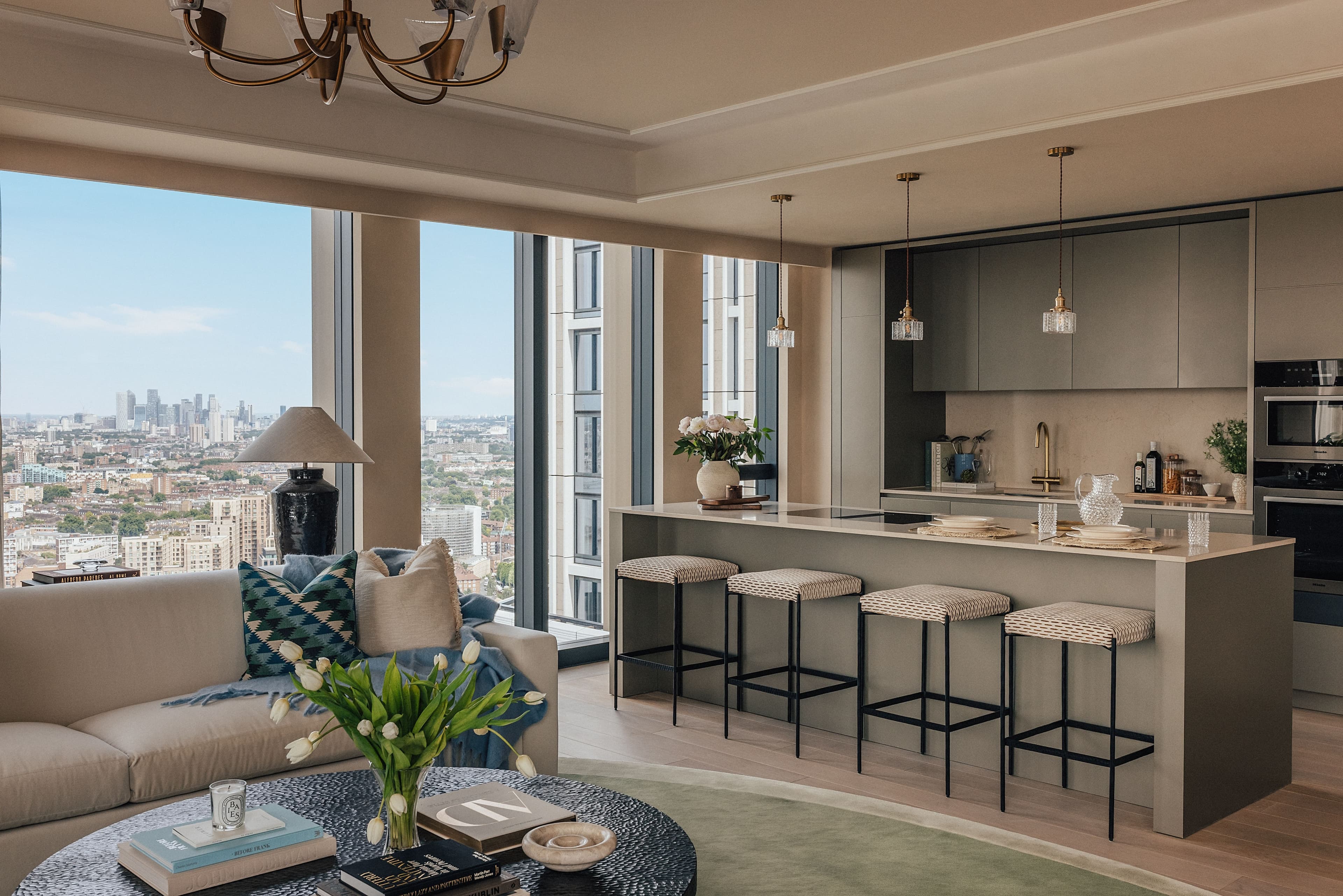 The three-bedroom show apartment at Park Hyatt London River Thames Residences features contemporary interiors and a 1,500 sq ft private terrace overlooking the River Thames.