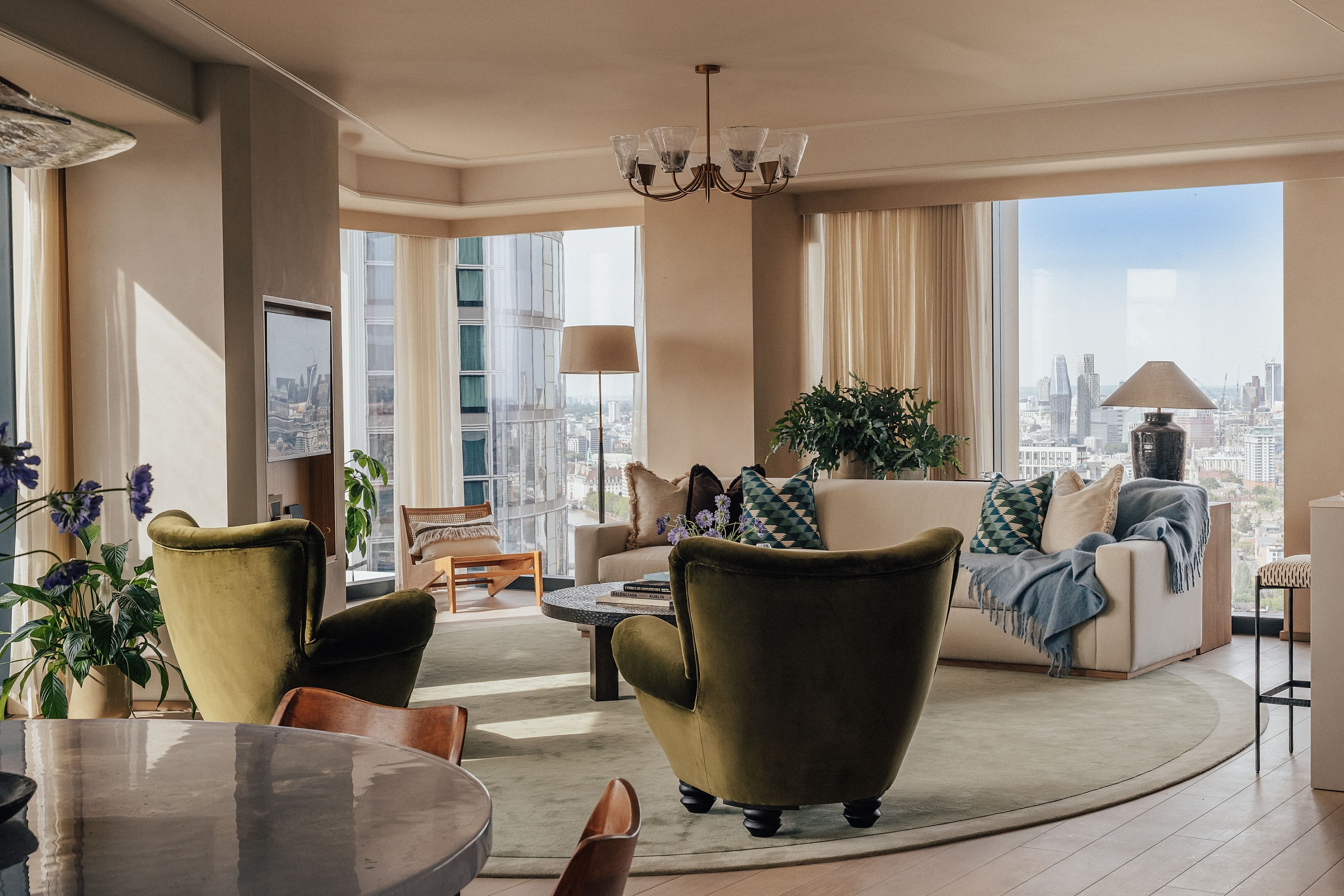 The three-bedroom show apartment at Park Hyatt London River Thames Residences features contemporary interiors and a 1,500 sq ft private terrace overlooking the River Thames.