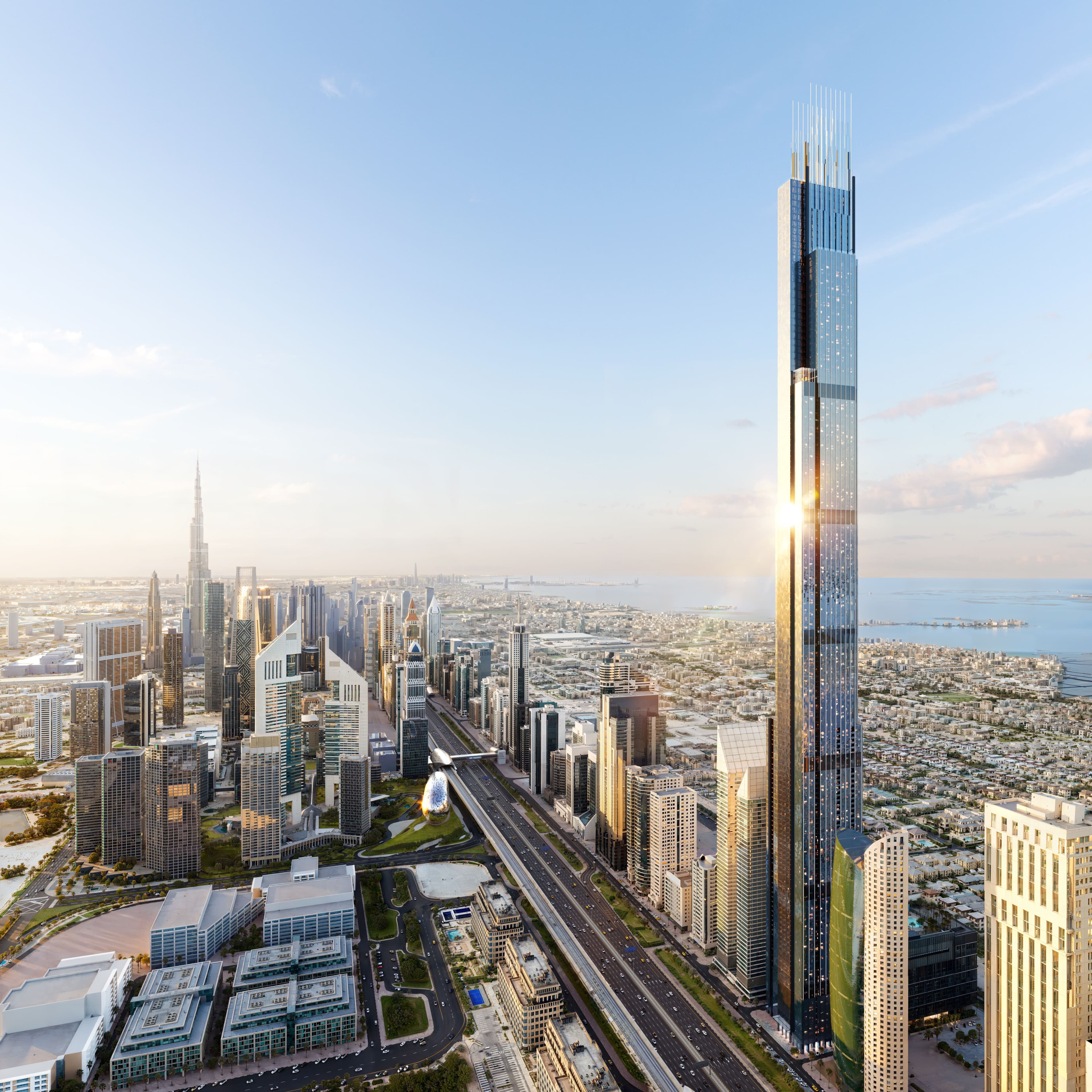 Rendering of Burj Azizi in Dubai, where KONE will supply 59 elevators and 15 escalators. (Image source: KONE Corporation)