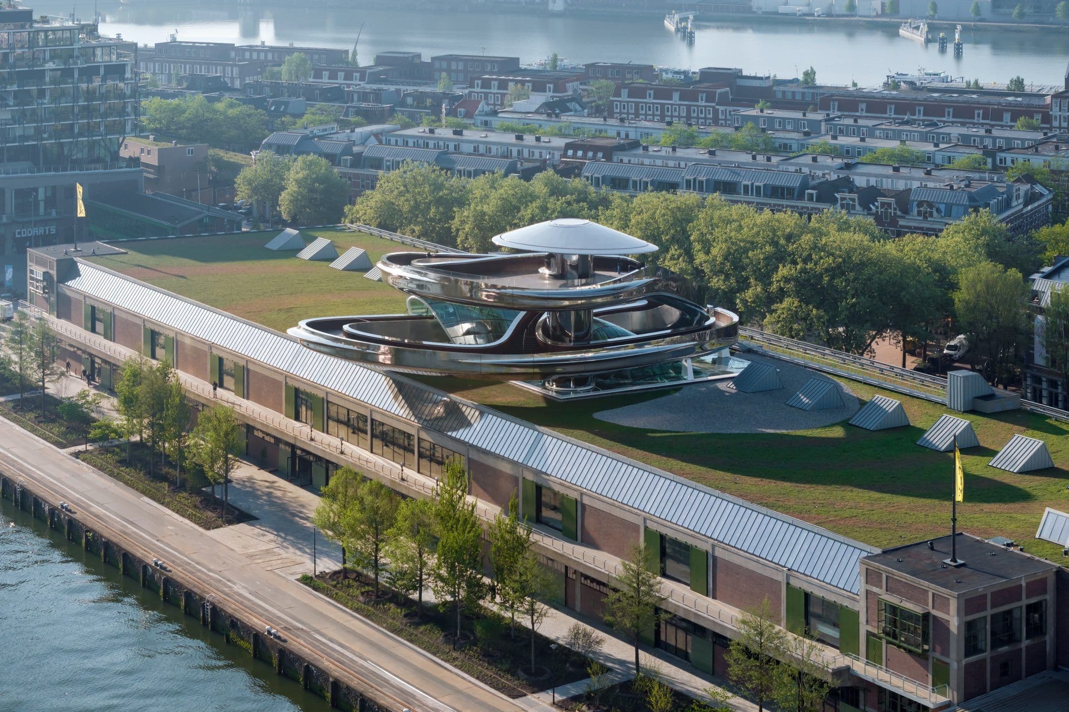 An elevated view of Fenix and its rooftop Tornado in Katendrecht. Photo: Iwan Baan.