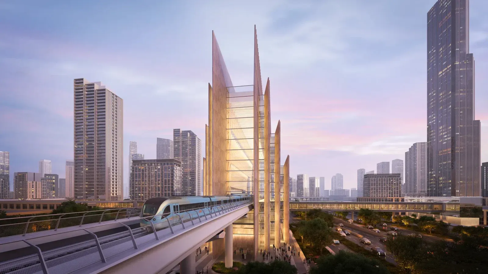 SOM designs 74m-tall metro station redefining Dubai transit.