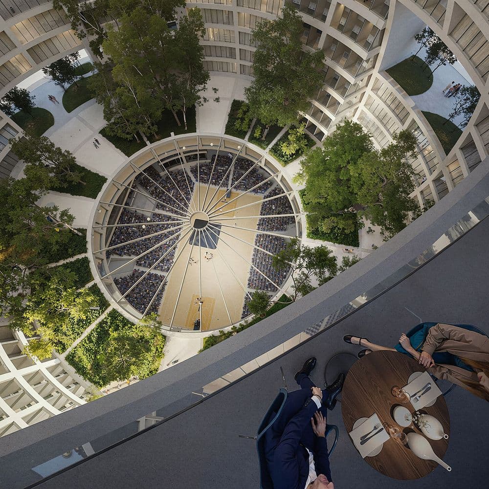 MVRDV unveils The Grand Ballroom, a 330-foot spherical arena in Tirana combining a 6,000-seat venue with homes, a hotel and retail in a landmark mixed-use development.