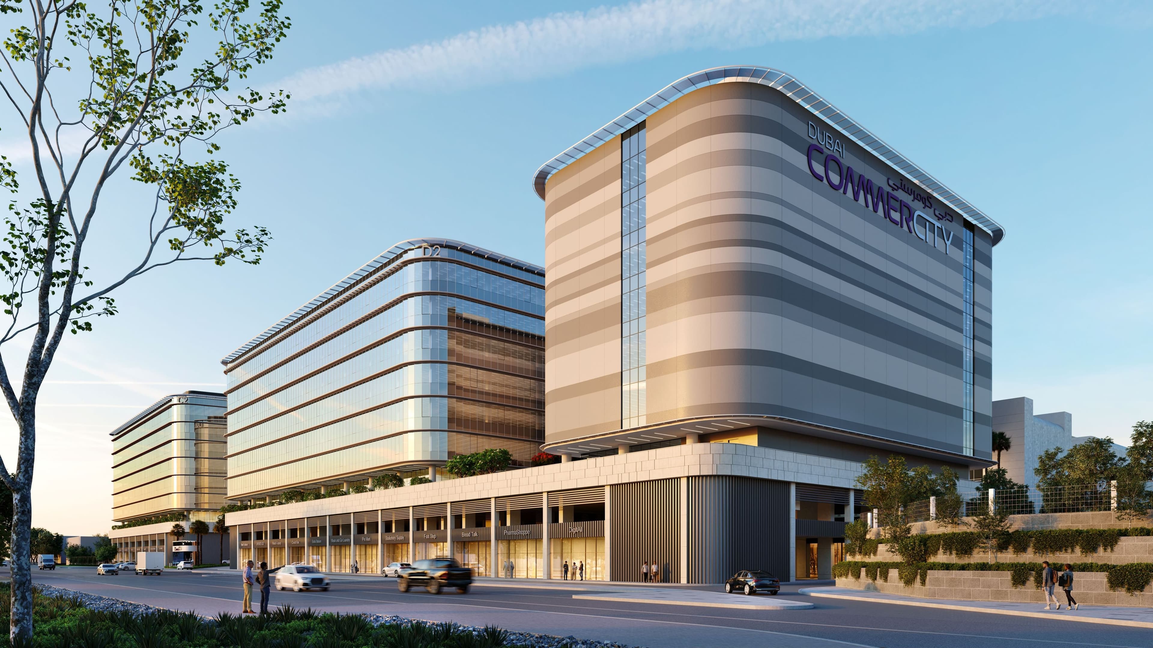 Rendering of Dubai CommerCity’s planned expansion, which will add new office, retail and logistics space through 2028.